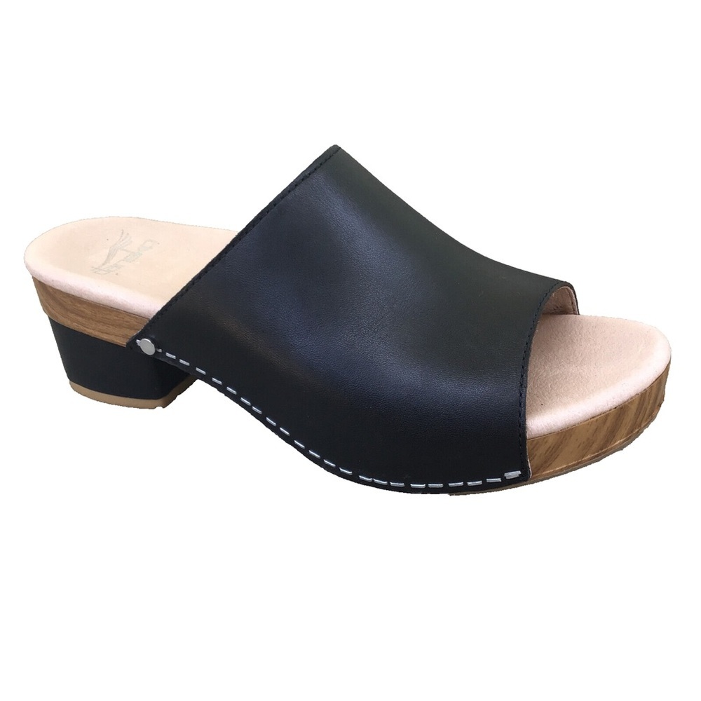 Dansko Leather Mules with Faux Wood Heel
